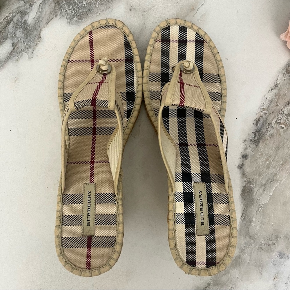 Burberry Beige Plaid Espadrille Wedge Sandals - Picture 8 of 14
